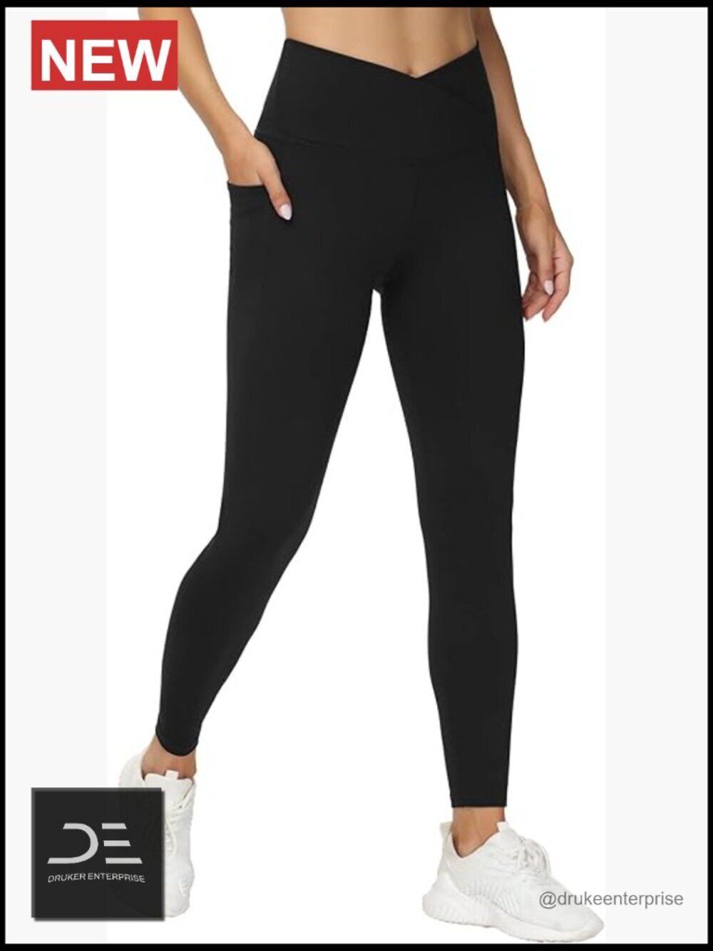 Women's Cross Waist Workout Leggings with Pockets High Rise Yoga Pants